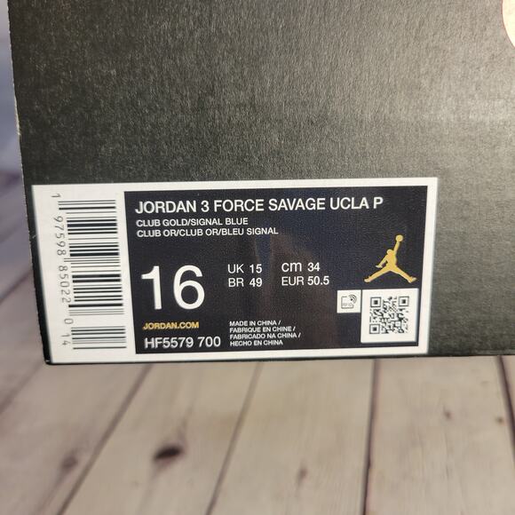 Jordan Retro 3 Force Savage UCLA P Gold Mens 16 Football Cleats HF5579-700 NEW